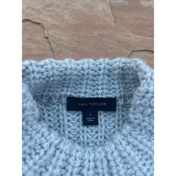 Ann Taylor Sweater Womens Small S Silver Metallic Long Sleeve Knit Holiday LS - Picture 2 of 2